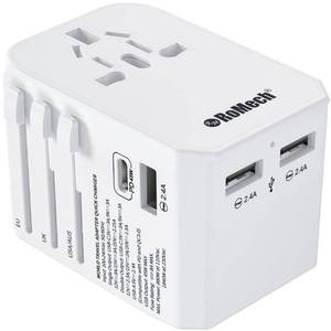lot 31225 image: ROMECH Universal Travel Adapter, PD 45W International Plug Adaptor AC Wall Charger for Global Travelling USA Europe EU UK AUS (Type C PD 45W  Three Type A, White)