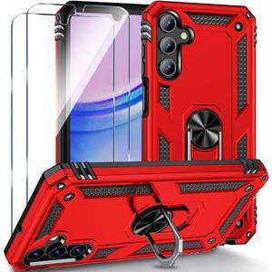 lot 31242 image: Muntinfe for Galaxy A15 5G Case, Samsung Galaxy A15 5G Case with HD Screen Protector2 Pack, Military Grade 16ft. Drop Tested Shockproof Phone Cover with Magnetic Kickstand, Red