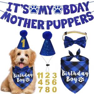 lot 31256 image: JOTFA Dog Birthday Party Supplies, Multi Sizes Dog Birthday Bandana Boy Dog Birthday Hat Bow Tie Birthday Numbers It��s My Bday Mother Puppers Sign Banner for Small Dogs Pets (Small, Blue)