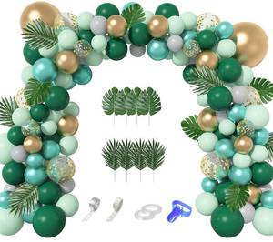 lot 31266 image: Jungle Safari Party Balloons Arch Garland Kit, Metallic Gold Green Confetti Balloons with Tropical Palm Leaves for Animal Wild One Birthday Dinosaur Party Safari Baby Shower for Boys Supplies