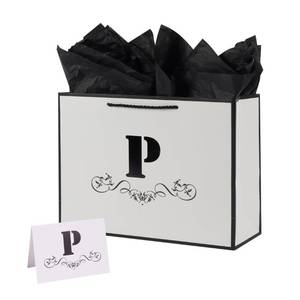 lot 31268 image: ysmile Letter Gift Bag with Wrapping Tissue for Men Women Boy Girl, 12 Large White Black Paper Bag for Birthday Anniversary Baby Shower Wedding Party - Single P