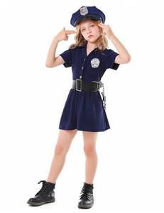 lot 31270 image: Police Officer Costume for Girls Kids Halloween Costumes Cop Uniform Dress Up Role Play with Badge Handcuffs Hat Toys MS034XL