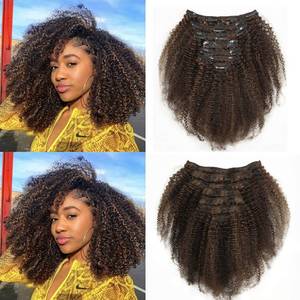 lot 31274 image: Loxxy Curly Clip in Hair Extensions 3C 4A Afro Kinky Curly Clip Ins 100% Virgin Remy Human Hair For Black Women Full Head Piano Natural Black Mixed With Light Chocolate Brown Double Weft 120G 14Inch