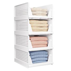 lot 31356 image: 4 Pack Folding Closet Organizers Storage Box, Stackable Storage Bins, Plastic Drawer Basket Closet Storage for Wardrobe Cupboard Kitchen Bathroom Office White-4L