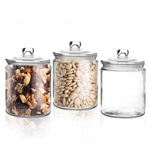 lot 31362 image: Set of 3 Glass Jar with Lid 1 Liter  Airtight Glass Storage Container for Food, Pasta, Coffee, Candy, Dog Treats, Snacks  Glass Organization Canisters for Home & Kitchen  34 Ounces