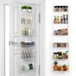 lot 31363 image: melos White Over The Door Pantry Organizer Rack, 6-Tier Heavy-Duty Metal Back of Door Shelf Organizer, Over The Door Hanging Spice Rack with 6 Full Baskets - Storage, Closet, Bathroom, Kitchen, 15in