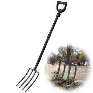 lot 31364 image: HOSKO 50 inch Pitchfork - 4-Tine Spading Fork with D Grisp Handle - Metal Garden Fork for Rooting�� Loosening The Soil and Digging