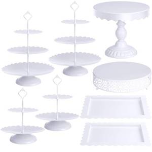 lot 31370 image: 8 Pcs Cake Stands Set Metal Dessert Table Display Tiered Cupcake Holder Candy Donut Fruit Plate Cake Serving Tray Candlestick Display Treats Serving Tower for Wedding Birthday Party Decor (White)