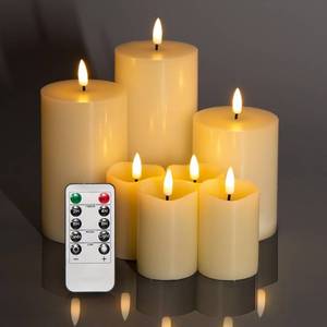 lot 31381 image: Eywamage Flameless Votive Pillar Candles with Remote Batteries Included, LED Electric Candles Set of 7, Flickering Realistic ABSParaffin Wax, Ivory