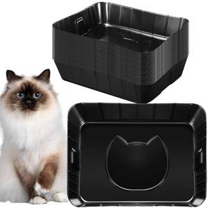 lot 31383 image: Bokon 25 Pcs Disposable Litter Boxes for Cats Plastic Cat Litter Tray Kitten Litter Pan for Kitty Rabbit Guinea Pig Hamster Pets Supplies Travel Home Toilet, 15.7 x 11.8 x 3 Inches, Black