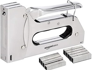 lot 31388 image: Amazon Basics Manual Staple Gun with 1000 Staples, for Upholstery and Carpentry, silver