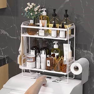lot 31389 image: NUTSAAKK Bathroom Over The Toilet Storage Shelf, 2-Tier Bathroom Organizer Over Toilet, Above Toilet Storage with Non-Trace Adhesive, Over Toilet Organizer, Gifts for Women, Mothers Day, White