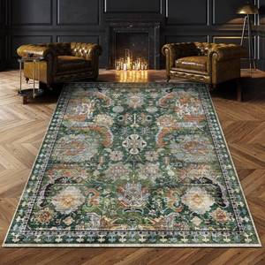 lot 31391 image: RUGSURE Washable Area Rugs - Perfect for Living Room, Bedroom, Kids Room, Nursery - Stain & Water Resistant Non-Slip, Pet & Child Friendly, Vintage Tribal Area Rugs (Green, 5 x 7)