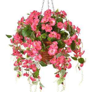 lot 31398 image: Artificial Faux Hanging Flowers Plants with Baskets for Spring Outdoor Decoration, Fake Pink Silk Long Stems Orchid Look Real UV Resistant for Home Porch Garden Yard Patio
