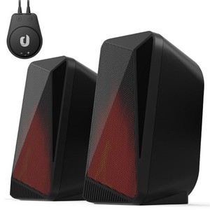 lot 31399 image: Jeecoo M40 Bluetooth Computer Speakers Desktop PC Speakers for Monitor - Enhanced Stereo Sound, Pulsing & Led Flame, Wired Handy Control - with 3.5mm AUX for Laptops Tablets
