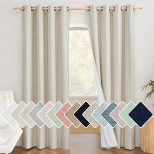 lot 31406 image: NICETOWN Natural 100% Blackout Linen Curtains 84 inch Long Burg for Living Room, 2 Panels, 52 Wide, Farmhouse Thick Completely Blackout Window Treatment Thermal Insulated Warm Drapes for Winter