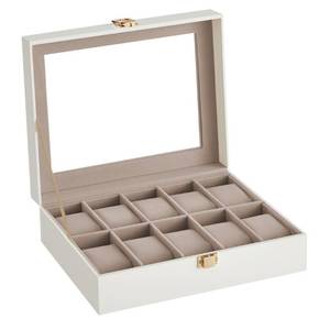 lot 31410 image: SONGMICS Watch Box, 10-Slot Watch Case with Large Glass Lid, Removable Watch Pillows, Watch Box Organizer, Gift for Loved Ones, Cloud White Synthetic Leather, Cappuccino Beige Lining UJWB010W01
