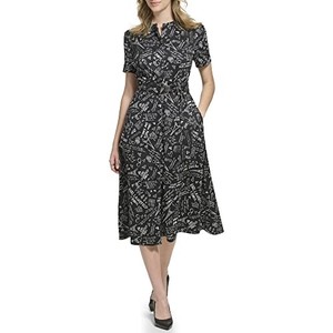 lot 31424 image: Karl Lagerfeld Paris Womens Logo Paris Poplin Dress, Black Soft White, 2