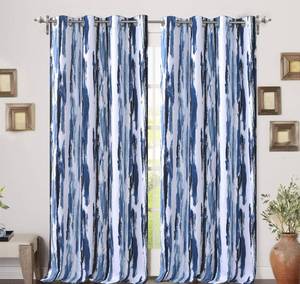 lot 31425 image: DriftAway Paint Brush Watercolor Lined Thermal Insulated Blackout Grommet Window Curtains Navy Blue White Ink Stroke Stripe Pattern Energy Saving 2 Layers 2 Panels 52 Inch by 84 Inch