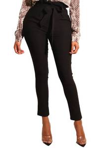 lot 31430 image: Ohvera Womens All Occasions Paper Bag Waist Pants Trousers with Tie Pockets Black Medium