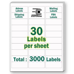 lot 31440 image: EastCrane 1 x 2-58 Printable Mailing Address Labels,3,000 Sticker Labels(100 Sheets),White Blank Labels for LaserInkjet Printer,Permanent Adhesive Name Labels,FBA Labels