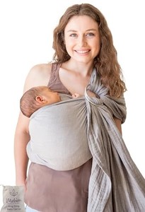 lot 31448 image: Baby Sling and Ring Sling 100% Cotton Muslin Infant Carrier, Front and Chest Newborn Carrier Wrap, Toddler Carrier �� Grey