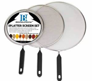 lot 31452 image: Grease Splatter Screen For Frying Pan Cooking - Stainless Steel Splatter Guard Set of 3-8, 10 and 11 inch - Fine Mesh Iron Skillet Lid- Hot Oil Shield to Stop Prime Burn (3, 8,10,11)
