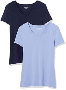 lot 31464 image: Amazon Essentials Womens Classic-Fit Short-Sleeve V-Neck T-Shirt, Pack of 2, PurpleNavy, XX-Large