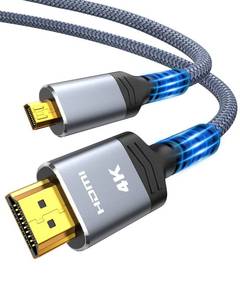 lot 31470 image: Highwings 4K Micro HDMI to HDMI Cable 10 FT, Micro Male to HDMI Male Cable Nylon Braided Cord Adapter 2.0 4K60HZ 2K165HZ 18Gbps Compatible with Laptop Camera Monitor HDMI to Micro HDMI Grey