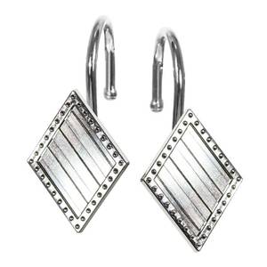 lot 31473 image: Geometric Shower Curtain Hooks Rings Rust Proof Brushed Nickel Diamond Metal Decorative Shower Curtain Rings - Modern Elegant Silver Shower Curtain Rod Hooks Hangers for Bathroom - Set of 12