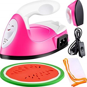 lot 31482 image: Honoson Mini Craft Iron, Small Portable Heat Press Handy Heat Transfer Machine with Mesh Cloth Pressing Cloth Pad Silicone Pad, Charging Base Accessories for T Shirt Shoe DIY Bag(Rose Red)