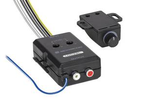 lot 31487 image: Scosche LOC2SL Line Output Converter Adjustable Amplifier Add On Module for Car Stereo, 2-Channel Signal Sensing Speaker Wire to RCA Adapter with Remote Control Knob, Black