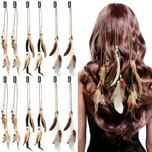 lot 31496 image: 12 Pcs Feather Hair Clip Boho Hair Extensions with Feather Clip Comb Hippie DIY Accessories Hairpin Tribal Feather Braided Beads Headdress for Women (Stylish, Mixed Colors)