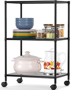 lot 31524 image: OVICAR 3-Tier Wire Storage Shelves, Adjustable Shelving Units with Wheels, Steel Metal Storage Rack for Kitchen Pantry Closet Bathroom Laundry, Durable Organizer Garage Tool Storage Shelf