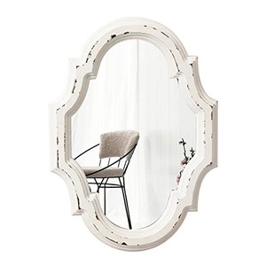 lot 31532 image: Sintosin Vintage Oval Mirrors for Wall Decor 11 inch, Hanging Farmhouse Wood Entryway Mirror, Distressed White Rustic Scalloped Mirror Wall Decor, Ornate Accent Sculpted Mirror for Living Room