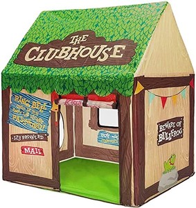 lot 31535 image: Swehouse Clubhouse Tent Kids Play Tents for Boys School Toys for Indoor and Outdoor Games Children Playhouse with Roll-up Door and Windows