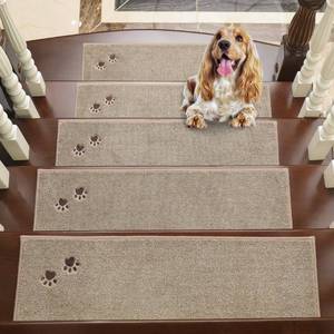 lot 31539 image: BEQHAUSE Stair-Treads-for-Wooden-Steps-Non-Slip Stair Treads Machine Washable Carpet Stair Treads 28inX9in Soft Indoor Stair Runner for Kids Elders and Pets 100% Polyester 7pcs,Beige