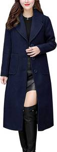 lot 31541 image: chouyatou Womens Big Notch Lapel Single Breasted Mid-Long Wool Blend Coat (XX-Large, Navy Blue)