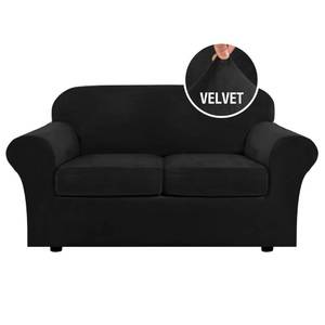 lot 31542 image: H.VERSAILTEX Real Velvet Plush 3 Piece Stretch Sofa Covers Couch Covers for 2 Cushion Couch Loveseat Covers Width Up to 72 Inch Feature Thick Soft Stay in Place (Medium Sofa, Black)