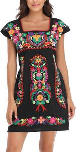 lot 31552 image: YZXDORWJ Women Mexican Embroidered Dress Short Sleeve (S, 629BKG)