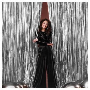 lot 31553 image: KatchOn, XtraLarge 6.4x8 Feet Silver Backdrop - Pack of 2, Silver Fringe Backdrop for Silver Party Decorations  Disco Party Decorations  Silver Streamers for Graduation Decorations Class of 2024