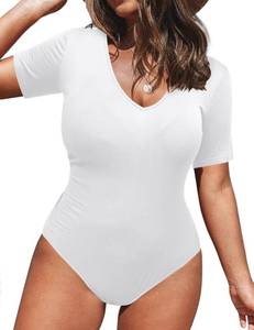 lot 31554 image: INVOLAND Womens Bodysuit Plus Size Short Sleeve Scoop Neck Bodysuit Basic Top T Shirt Leotards Jumpsuits. 20 W