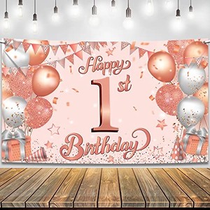 lot 31555 image: KatchOn, Large Happy 1st Birthday Banner - 72 x 44 Inch  Rose Gold Happy First Birthday Banner  1st Birthday Backdrop, Baby Girls 1st Birthday Decorations  Happy First Birthday Decorations Girl