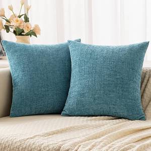 lot 31564 image: Woaboy Pack of 2 Smoke Blue Pillow Covers 18x18 Inch Soft Chenille Couch Throw Pillows Solid Color Cushion Covers Home Decoration for Spring Sofa Living Room