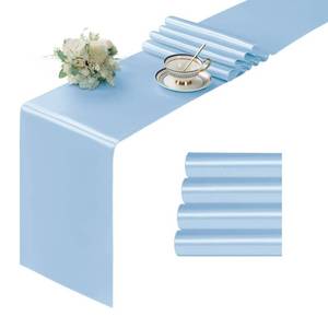 lot 31565 image: Manyshofu 4Pcs Satin Baby Blue Table Runner - 12 x 72 Inch Long Size, Party Table Runner Decor Bright & Smooth Wedding Decorations Table Runner for Banquet Chef Birthday Buffet Dinner Graduations