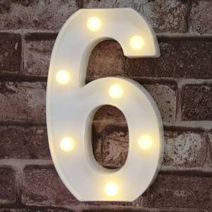lot 31569 image: Pooqla Decorative Led Light Up Number Letters, White Plastic Marquee Number Lights Sign Party Wedding Decor Battery Operated Number (6)