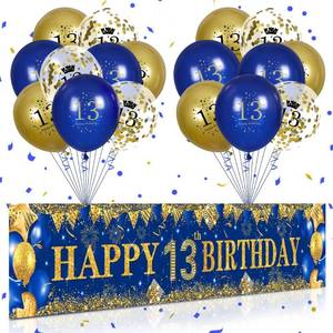 lot 31572 image: Blue Gold 13th Birthday Decorations for Kids, Navy Blue Gold Happy 13th Birthday Party Yard Banner and 18Pcs 75th Birthday Balloons for Boys Girls 13 Year Old Birthday Anniversary Party Supplies Decor