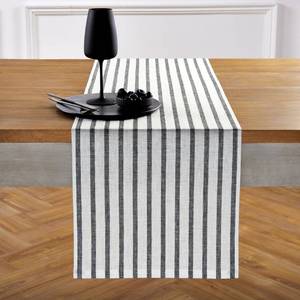 lot 31577 image: Solino Home Stripe Linen Table Runner 48 inches Long - 100% Pure Linen 14 x 48 Inch Table Runner, Black and White Madison Stripe - Small Coffee Table Runner for Spring, Fathers Day, Summer
