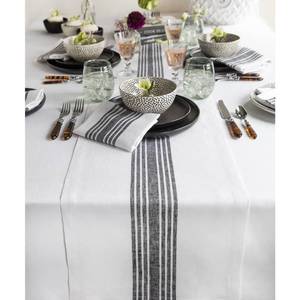 lot 31578 image: Solino Home Farmhouse Stripe Linen Table Runner 48 inches - 100% Pure Linen 14 x 48 Inch Table Runner, Black and White - Small Coffee Table Runner for Spring, Fathers Day, Summer