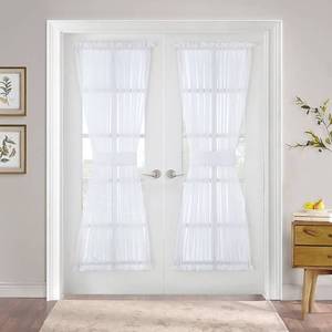 lot 31586 image: PONY DANCE Side Door Window Curtains for Front Door, French Door Curtain for Small Window Sidelight, White Voile Sheer Rod Pocket Kitchen Door Curtains with Tieback, 1 Panel, White, 60W X 72L